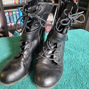 Size 10 Black Boots with buckle strap